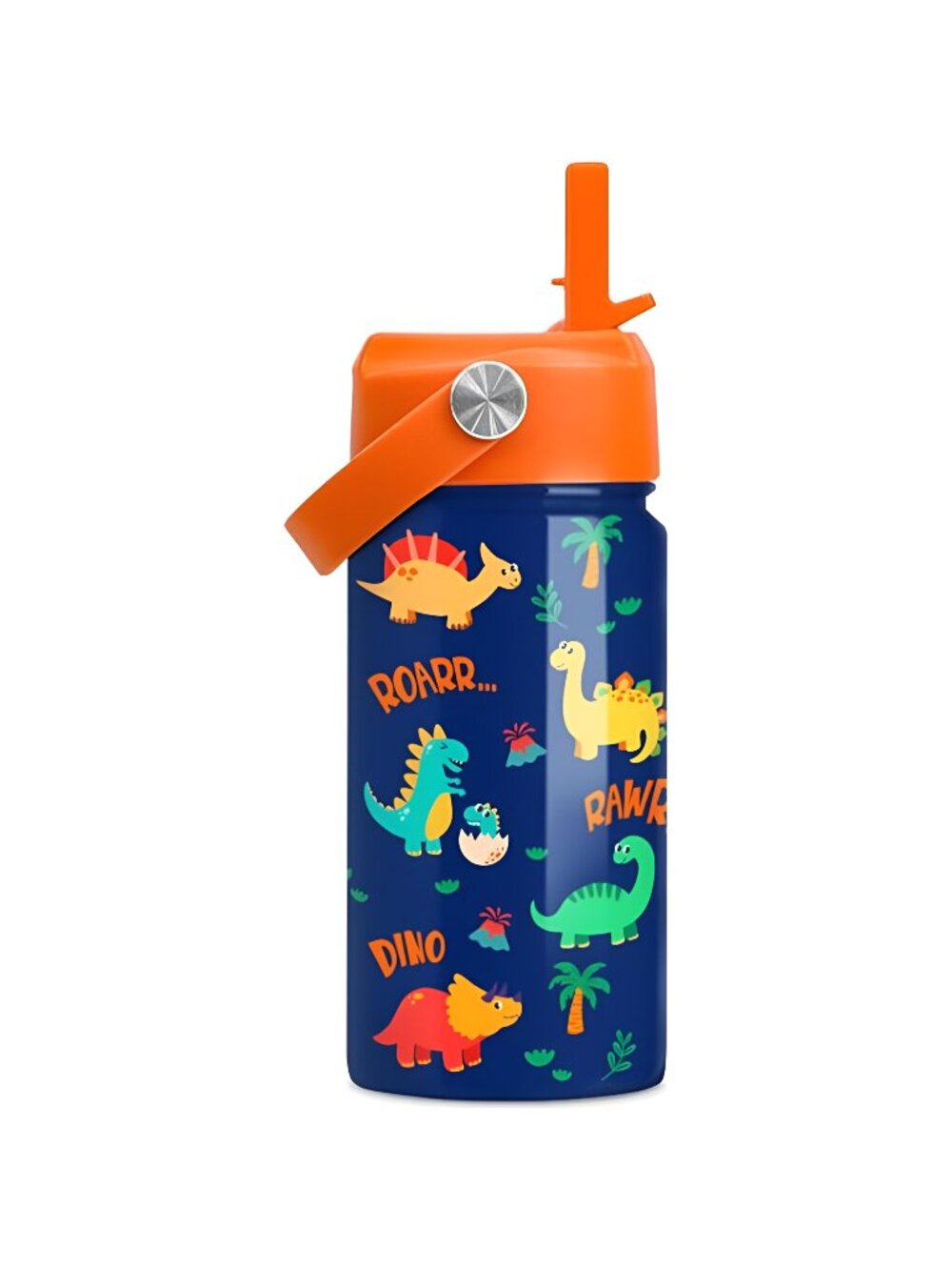 Dinosaur Water Bottle for Boys - Kids Water Bottle with Straw Lid - 12 Oz